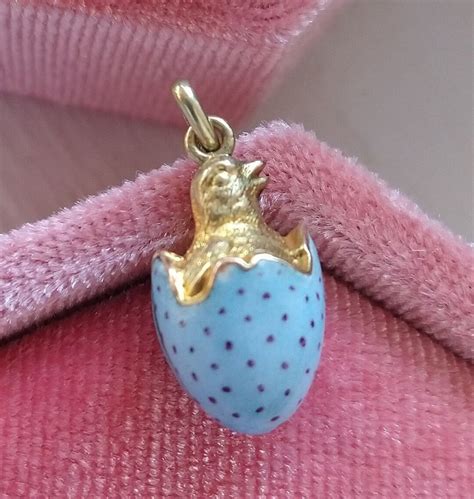 Antique Victorian 9ct Gold Baby Chick In Blue Enamel Egg Charm Antique