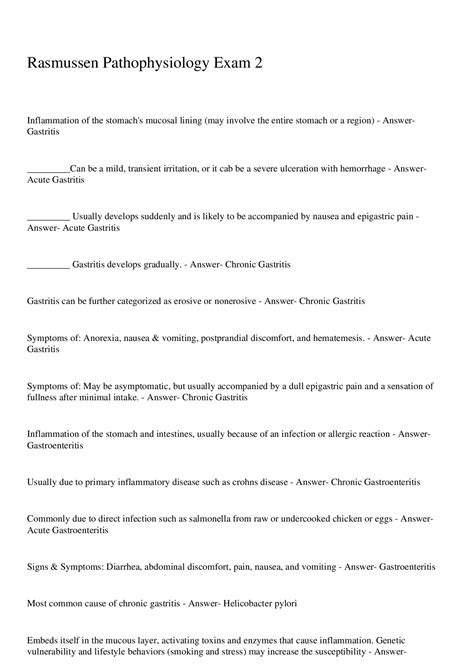 Rasmussen Pathophysiology Exam Questions And Answers