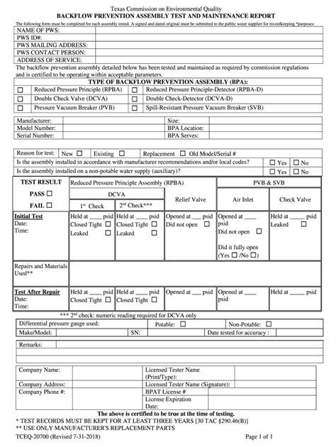 Fillable Online Backflow Preventer Assembly Test And Maintenance Report Fax Email Print Pdffiller