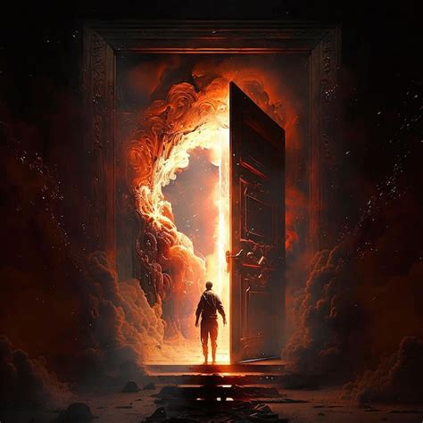 Premium AI Image A Man Is Walking Into A Door With The Word God On It