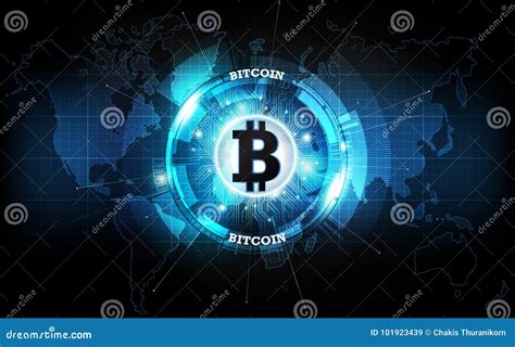 Bitcoin Digital Currency And World Globe Hologram Futuristic Digital