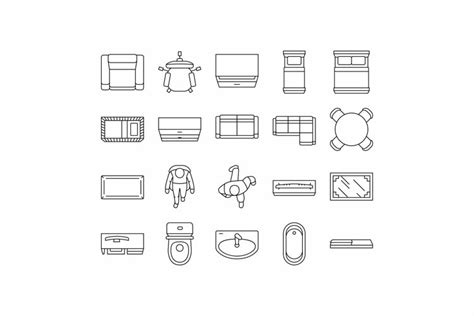 Floor Plan Interior Furniture Icons Set Vector 2477372