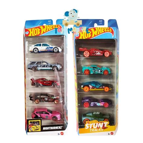 Hot Wheels 5 Car Pack Combo Nightburnerz And Stunt Tracks