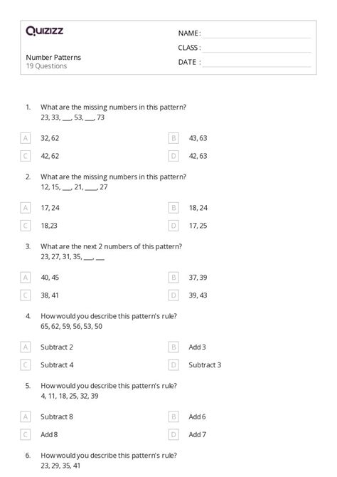 50+ Number Patterns worksheets for 4th Grade on Quizizz | Free & Printable