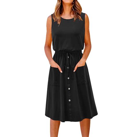 Entyinea Maxi Dress Casual V Neck Sleeveless Maxi Dress Belted Long