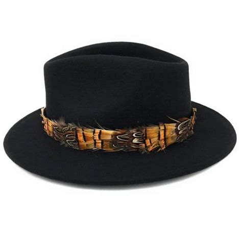 Womens Wool Black Fedora Hat With Country Feather Wrap Trim Mickleton