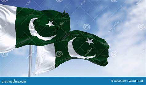 Close Up Of Pakistan National Flag Waving On A Clear Day Stock