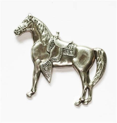 Sterling Silver Western Horse Brooch Repousse Design Southwest Cowboy