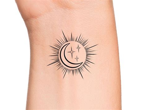 Moon Sun Stars Temporary Tattoo Etsy