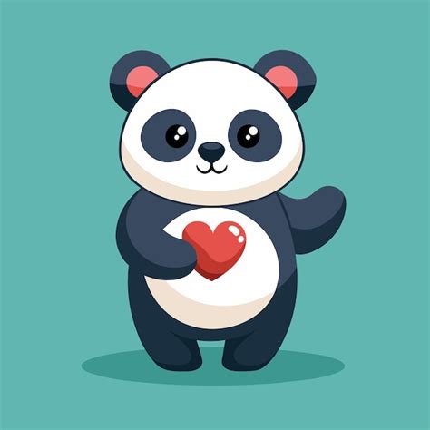 Premium Vector Panda Bear Holding Heart Symbol In Paw On Vibrant Blue