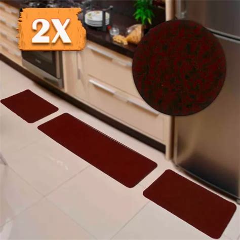 Conjunto De Tapete Para Cozinha Relevo 2 Jogos Vermelho Desenho Do