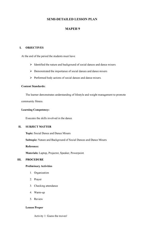 Pe9 Q1 Lp2 Melcs Semi Detailed Lesson Plan In Mapeh 9 Dlp No 2 Vrogue