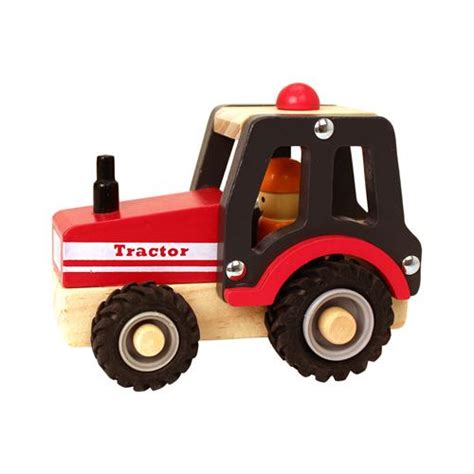 Magni | Traktor i træ m. gummihjul, rød, FSC 100% | 2438