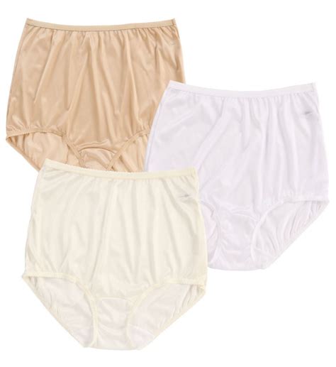 Women S Shadowline X Plus Nylon Classics Brief Panty Pack Nude Ivory White