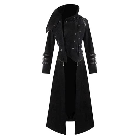 Mens Halloween Medieval Hooded Trench Coat Long Jacket Black Gothic S Inswear