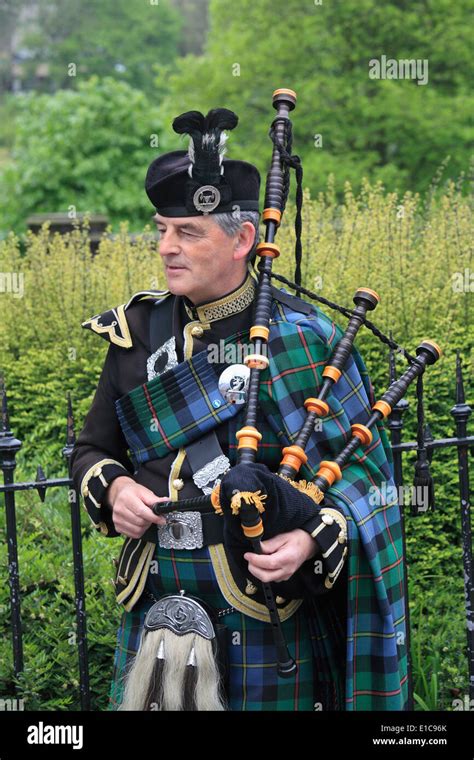 Uk Scotland Edinburgh Bagpipe Player High Resolution Stock Photography