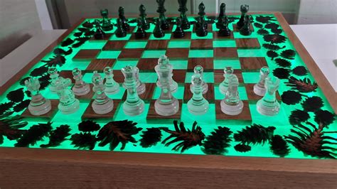 Floating Chess From Oak And Epoxy Resin With Led Etsy