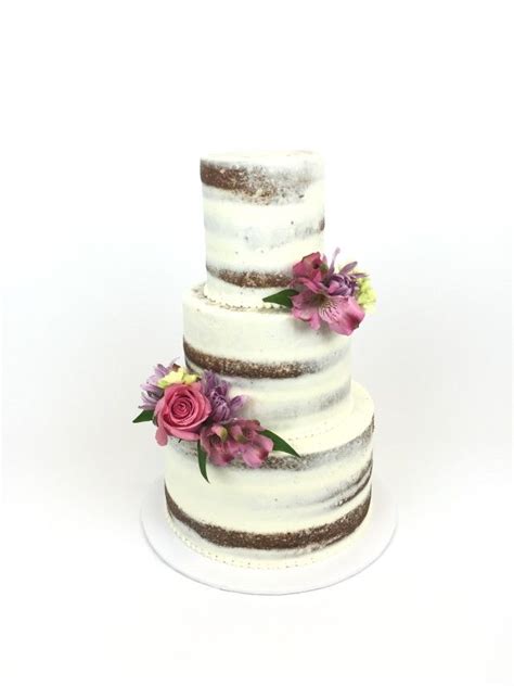 Semi Naked Wedding Cake With Fresh Flowers