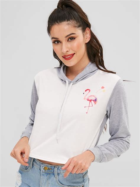 Flamingo Graphic Cropped Hoodie Trendy Womens Fashion