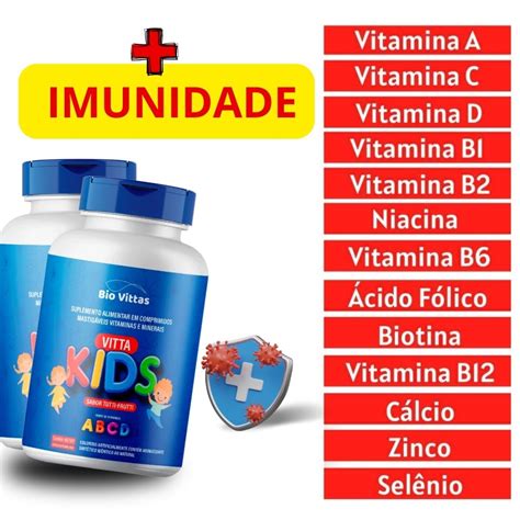 Vitamina B Para Crianças - Kit 2x Vitamina Para Crianças Mastigável Vitamina Infantil Frasco C/120 ...