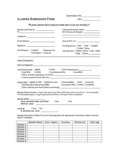 Fillable Online Biotech Wisc Updated Illumina Submission Form Doc Fax