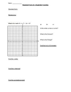 Standard Form Of A Quadratic Function Guided Notes By Math With Mrs U