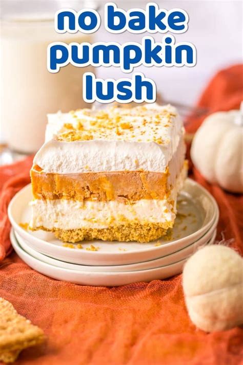 No Bake Pumpkin Lush Cake With Marshmallows And Graham Crackers On The Side