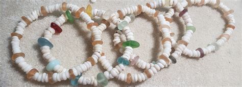 Hawaii Puka Shell N Seaglass Puka Shell Bracelet Set Hawaiian Shell