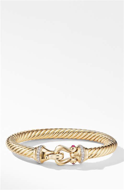 David Yurman Buckle Cablespira® Bracelet In 18k Yellow Gold With Rubies