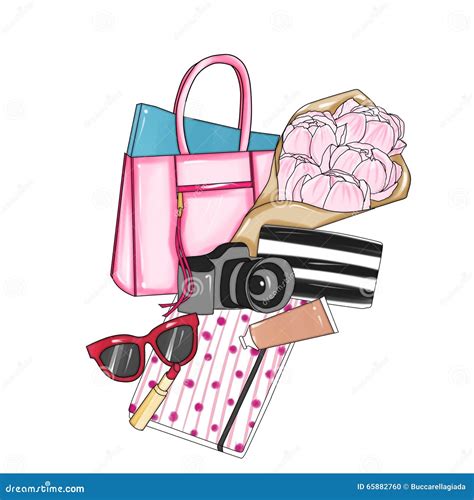 Fashion Designer Bag With Various Items Stock Illustration