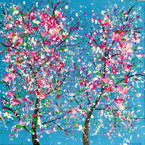 Cherry Blossom Flowers Spring Blue Pink Von Nataliia Krykun