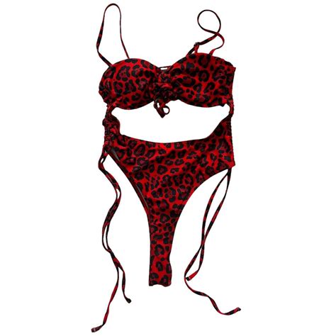 CUT OUT BIKINI Red Cheetah Print One Piece Cut Out Depop
