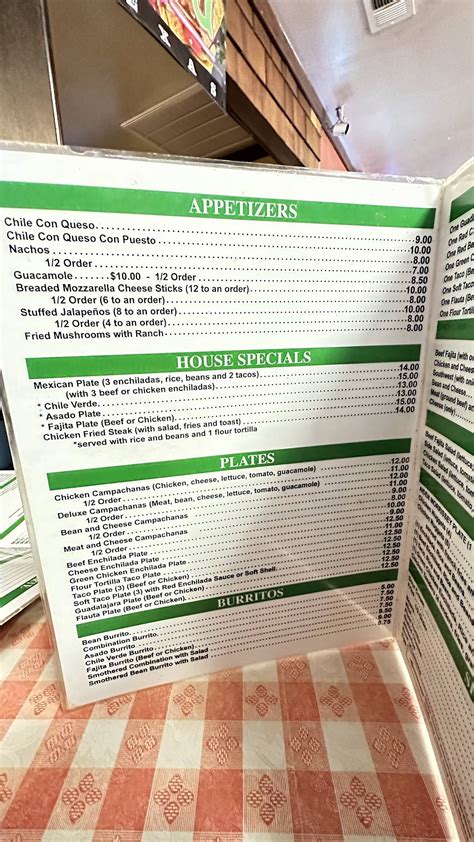 Menu at La Casita restaurant, Alpine