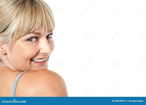 Blonde Turning And Looking Over Her Shoulder Stock Image Image Of Adult Cheerful