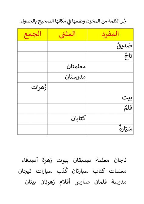 مفرد مثنى جمع Worksheet Learn Arabic Online Arabic Lessons Learning