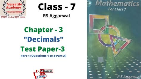 Class Chapter Decimals Rs Aggarwal Test Paper