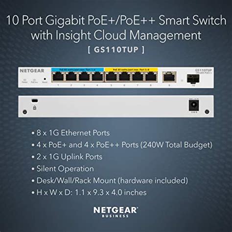 Netgear Port Ultra Poe Gigabit Ethernet Smart Switch Gs Tup