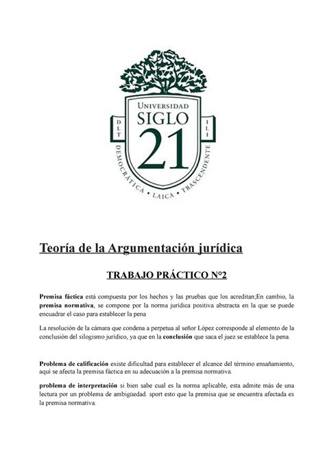 Tp Teoria De La Argumentacion Juridica Teor A De La Argumentaci N