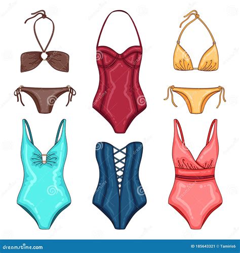 Summer Beach Fashion Set Of Swimsuits And Bikini Stock Vector