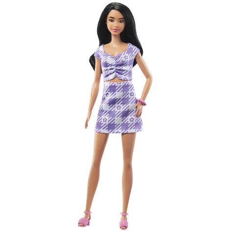 Barbie Fashionistas Lalka Sukienka Fioletowa Kratka HJR98 Barbie