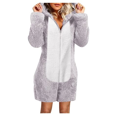 jsaierl Women's Winter Warm Sherpa Romper Fuzzy Fleece Onesie Pajama