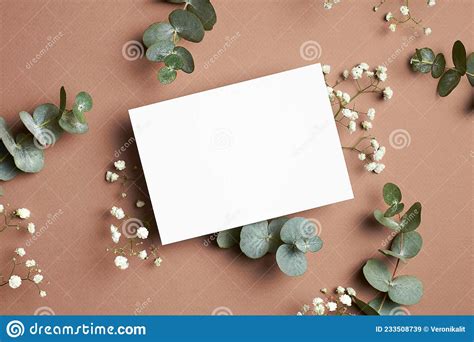 Invitation De Mariage Ou Carte De Voeux Maquette Avec Eucalyptus Et