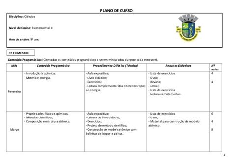 Plano De Curso Ciências 9ºano