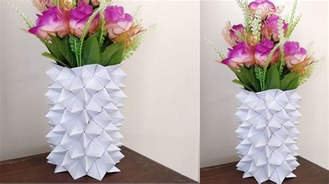 How To Make A Paper Flower Vase Diy Simple Paper Craft Youtube