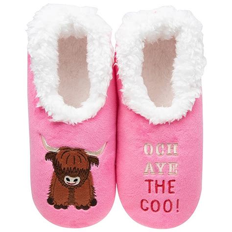 Snoozies Assorted Sizes Pink Highland Cow Pairables Slippers Choice O