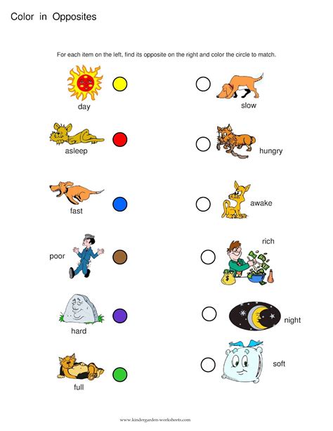 List Of Opposites For Kindergarten