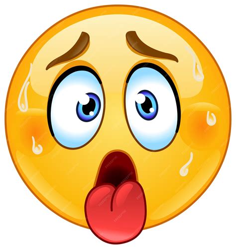Premium Vector | Hot Face Emoji Emoticon With Sweat Drops Tongue Out
