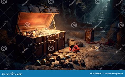 Pirates Treasure Chest In Cave Generative Ai Stock Image Image Of