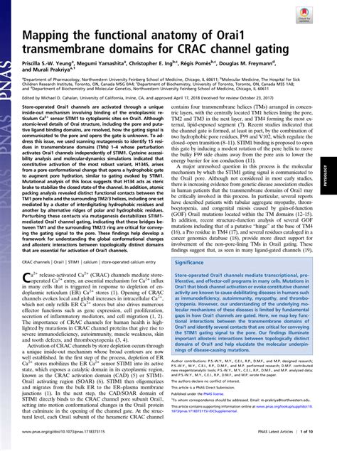 PDF Mapping The Functional Anatomy Of Orai1 Transmembrane Domains For