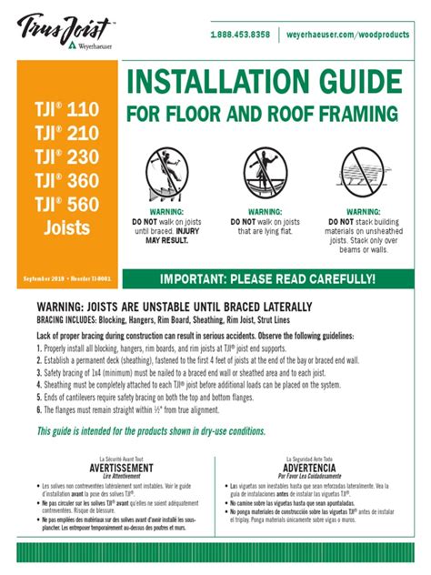 TJ-9001 - Trus Joist - Installation Guide For Floor and Roof Framing ...